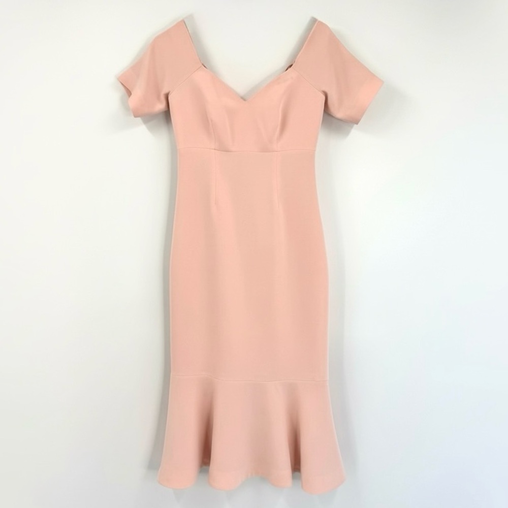 Cinq à Sept Marta Off-the-Shoulder Trumpet Midi Dress, Blush Rose, Size 4 - Picture 2 of 12